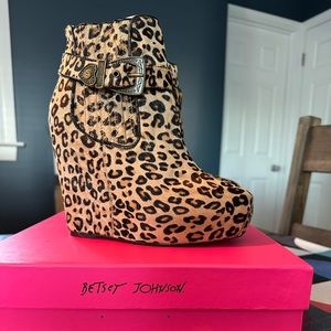 Betsey Johnson calf hair platform boots
